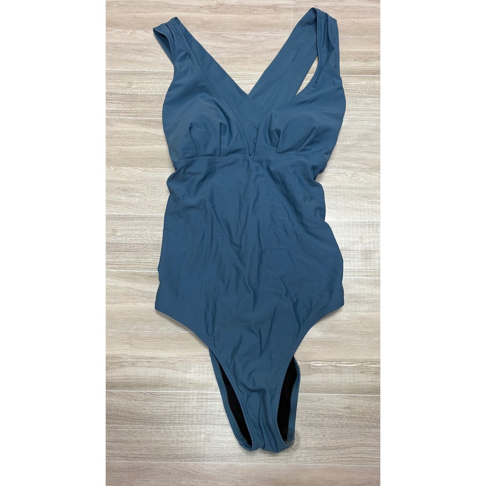 Cupshe Womens Blue V Neck Cross Back One Piece Swimsuit  Size L